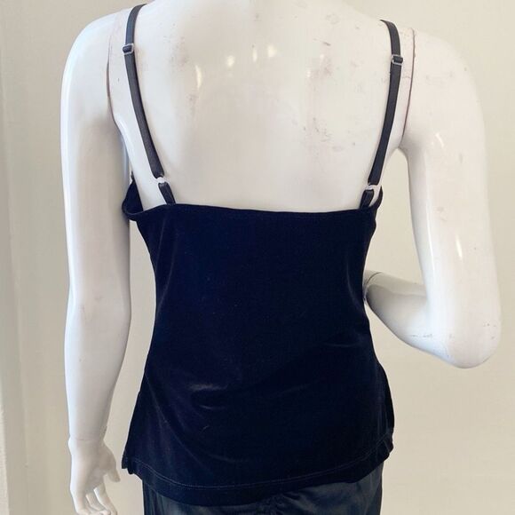 Y2K Vintage No Boundaries Stretch Black Velvet Tank Top w Sequin & Lace Details - Picture 6 of 8